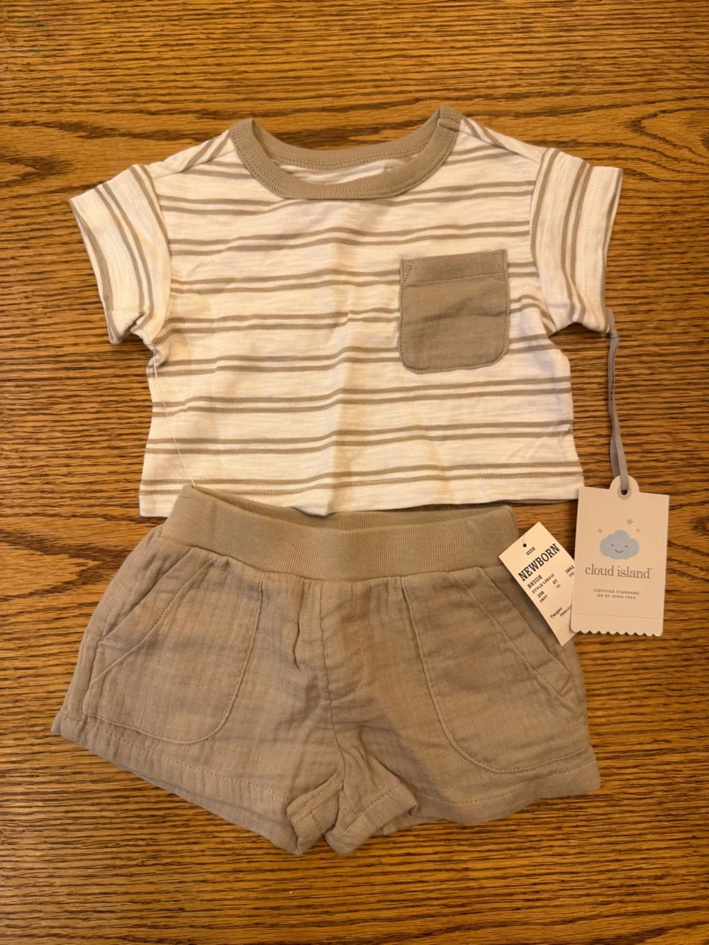 Cloud Island Cream & Tan Striped Newborn Two-Piece Set